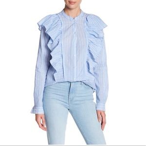 PAIGE Ruffle Pinstripe Poplin Collar Shirt